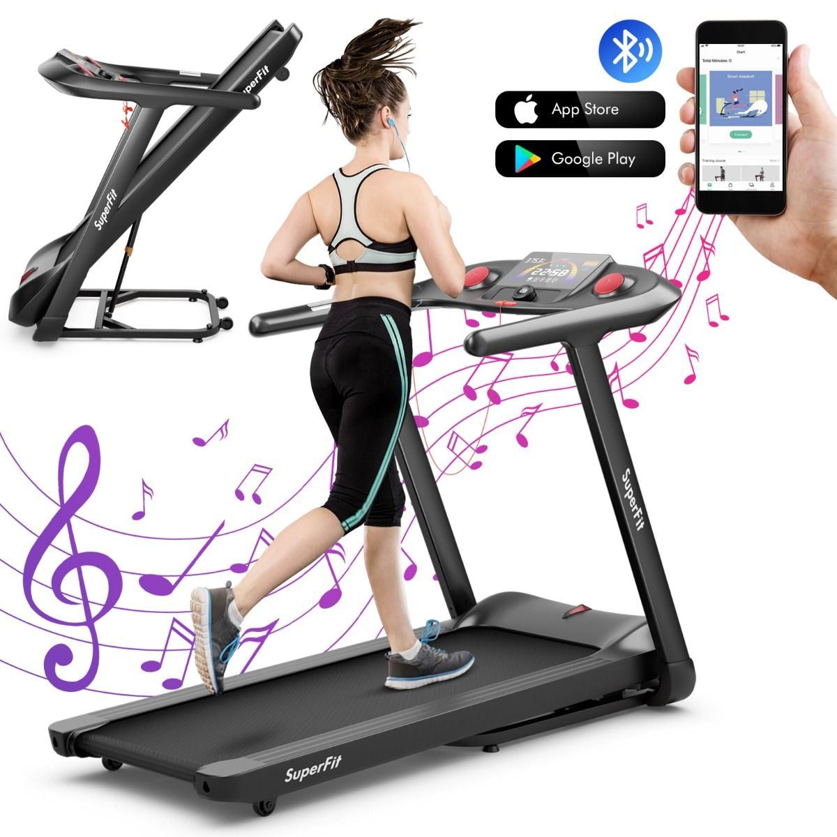 4.75HP Folding Treadmill with Voice Control & 20 Preset Programs & Auto Incline