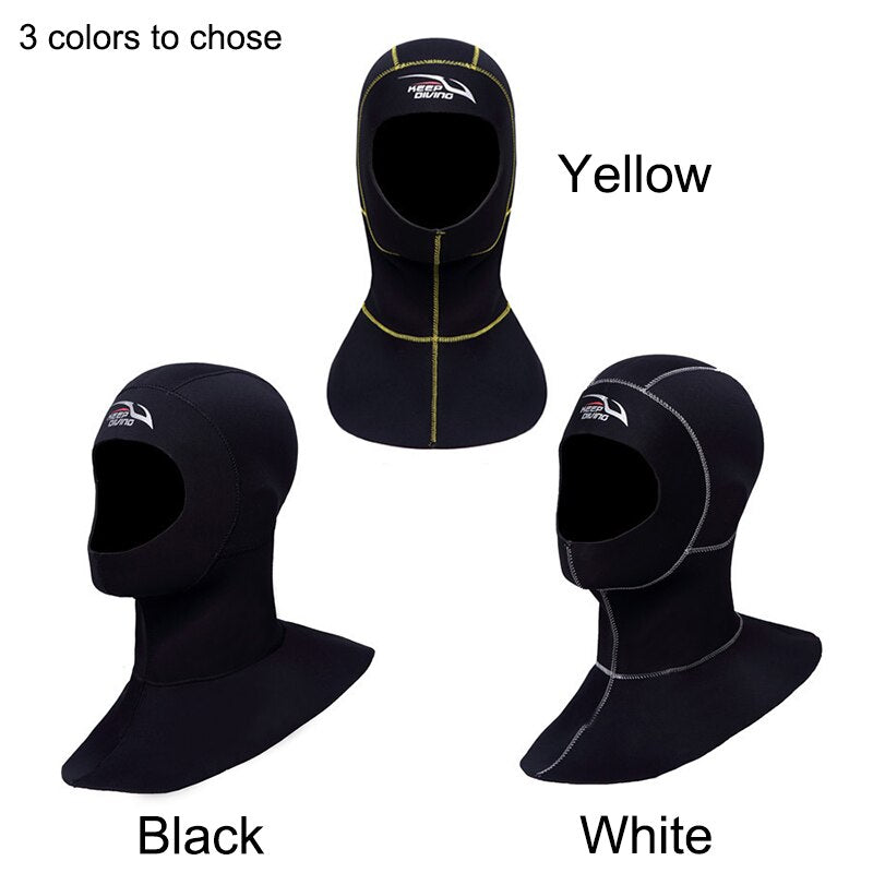 3MM Neoprene Diving Hoods Cap Hat Women Men Winter Snorkel Wetsuit Warm Head Cover Bibbed Long to Shoulder Scuba Hoodies Black