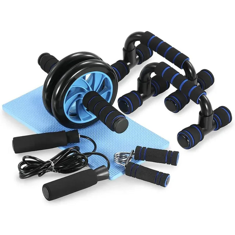 AB Wheel Roller Kit with Push-Up Bar Knee Mat Jump Rope and Hand Gripper Home Gym Workout for Core Strength & Abdominal Exercis