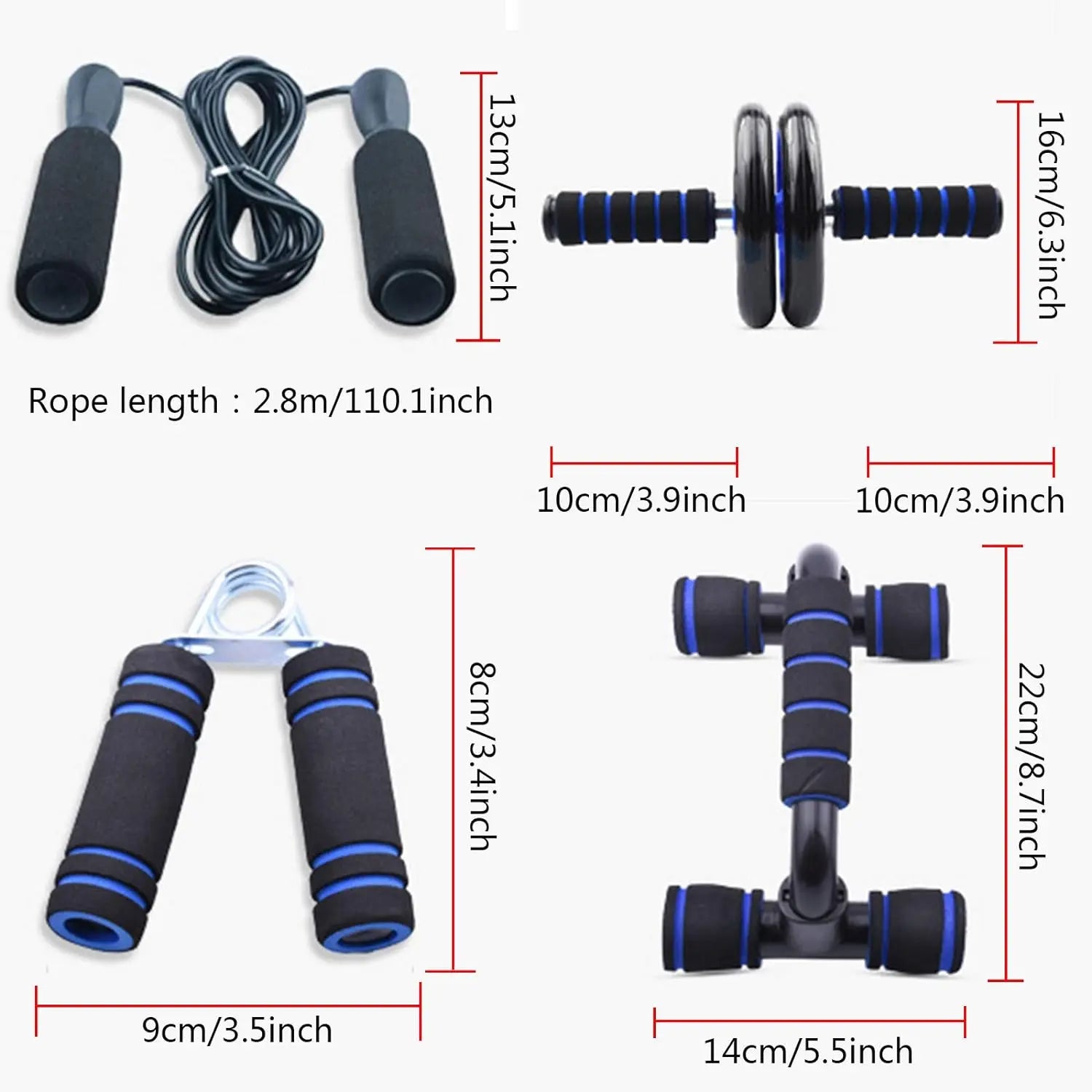 AB Wheel Roller Kit with Push-Up Bar Knee Mat Jump Rope and Hand Gripper Home Gym Workout for Core Strength & Abdominal Exercis