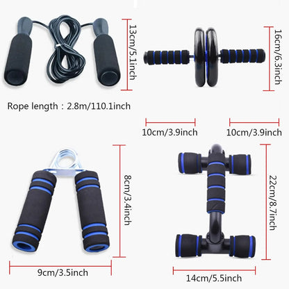 AB Wheel Roller Kit with Push-Up Bar Knee Mat Jump Rope and Hand Gripper Home Gym Workout for Core Strength & Abdominal Exercis