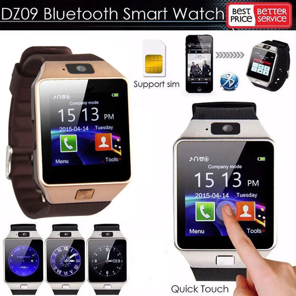 DZ09 Smart Watch Clock with Sim Card Slot Push Message Bluetooth Connectivity Android Phone Better than Smartwatch Men Watch