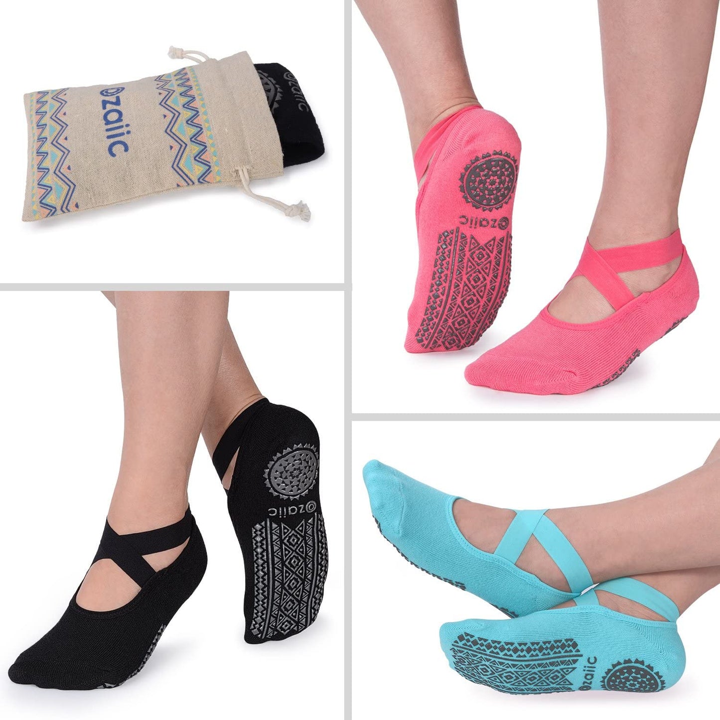 Yoga Socks for Women Non-Slip Grips & Straps, Ideal for Pilates, Pure Barre, Ballet, Dance, Barefoot Workout