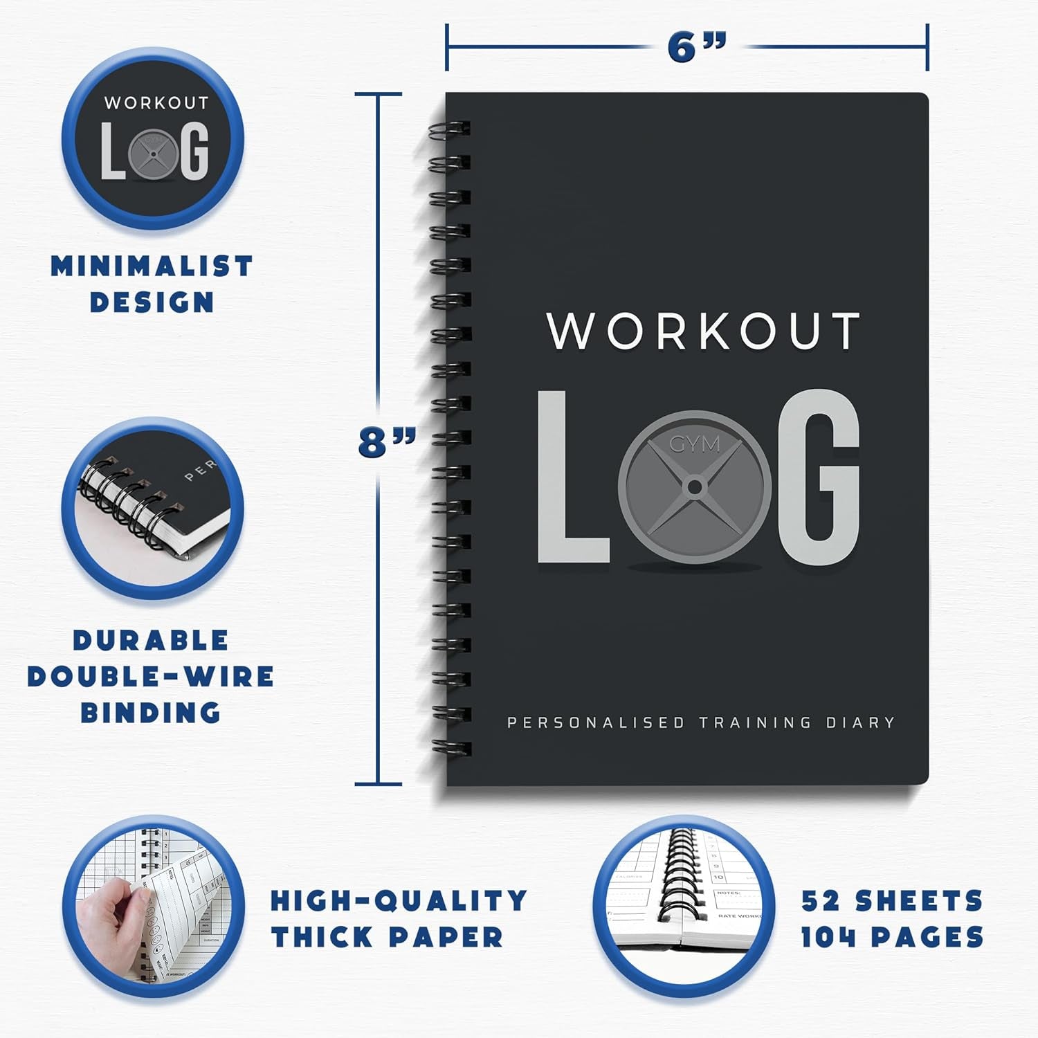 Workout Planner for Daily Fitness Tracking & Goals Setting (A5 Size, 6” X 8”, Charcoal Gray), Men & Women Personal Home & Gym Training Diary, Log Book Journal for Weight Loss by