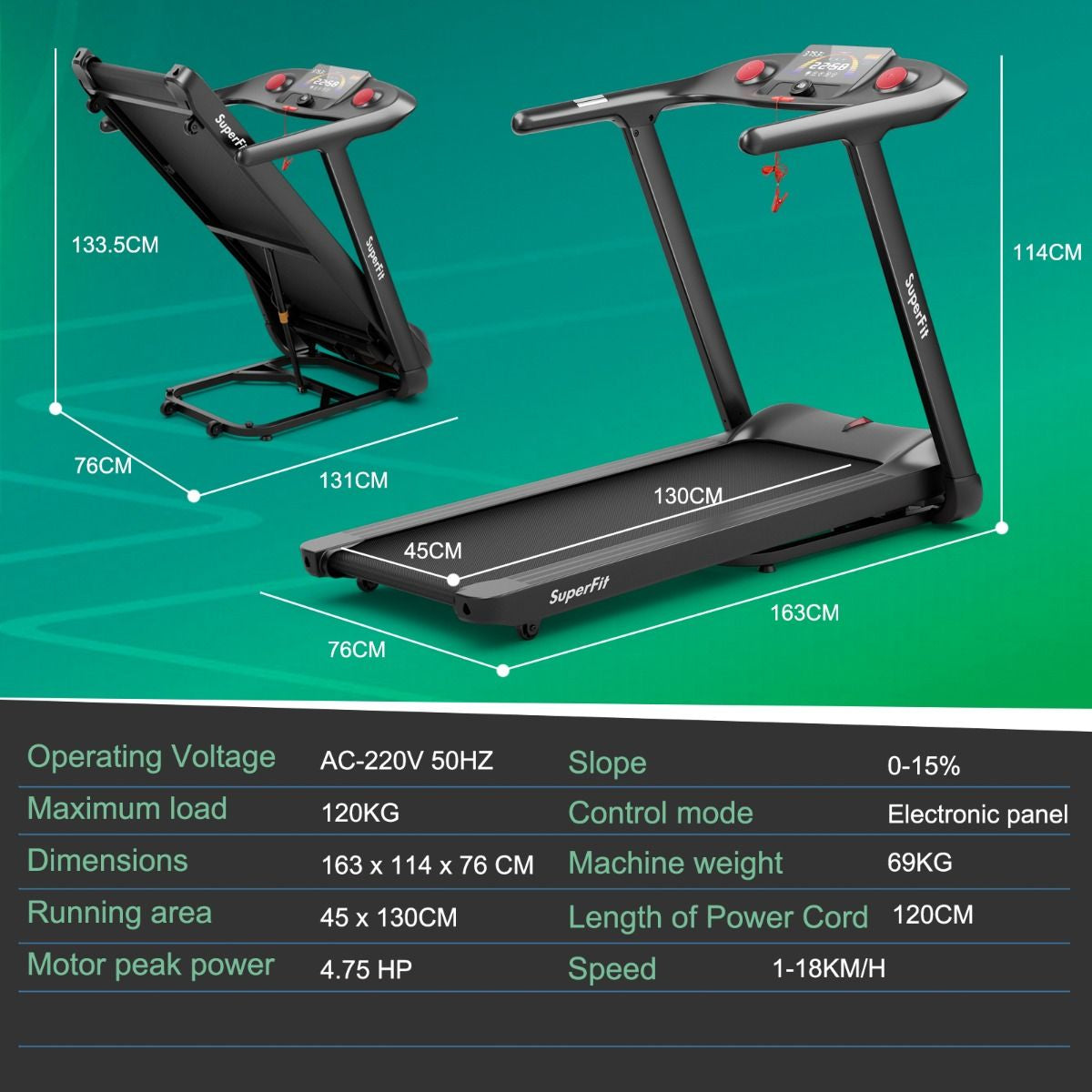 4.75HP Folding Treadmill with Voice Control & 20 Preset Programs & Auto Incline